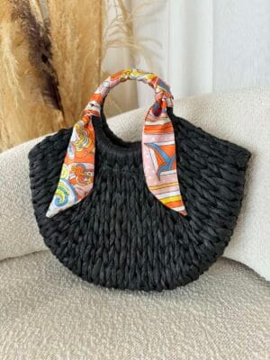 Τσάντα Ψάθινη Μαύρη