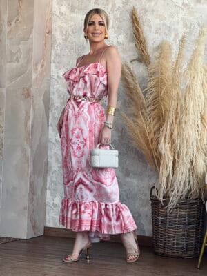 Φόρεμα Maxi Εμπριμέ Ροζ