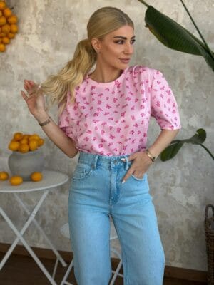 Μπλούζα Ροζ Φλοράλ Κοντομάνικη