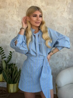 Σετ Ριγέ Σιέλ Μπλούζα & Φούστα Σορτς