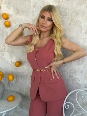 Γιλέκο Ροδακινί με Χρυσά Κουμπιά