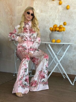 Σετ Σατέν Ροζ Φλοράλ