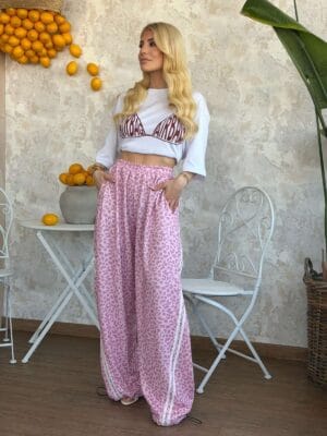 Παντελόνι Φόρμας Λεοπάρ Ροζ με Λευκή Γραμμή