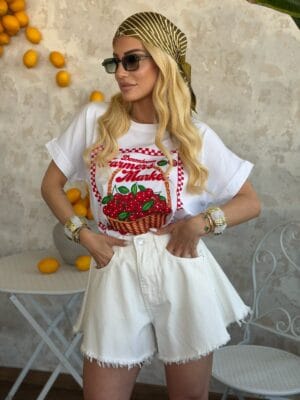 Σορτς Λευκό με Ξέφτια