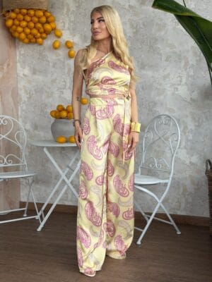 Σετ Σατέν με Λαχούρια Κίτρινο Φούξια