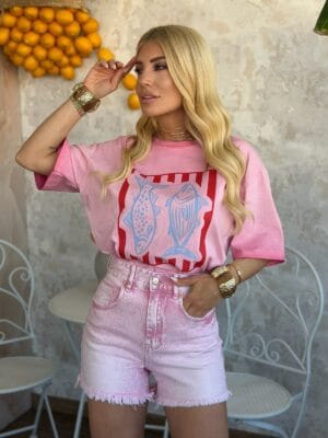 T-shirt Ροζ με Στάμπα