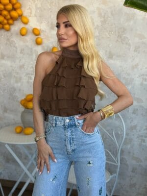 Top με Βολάν Καφέ