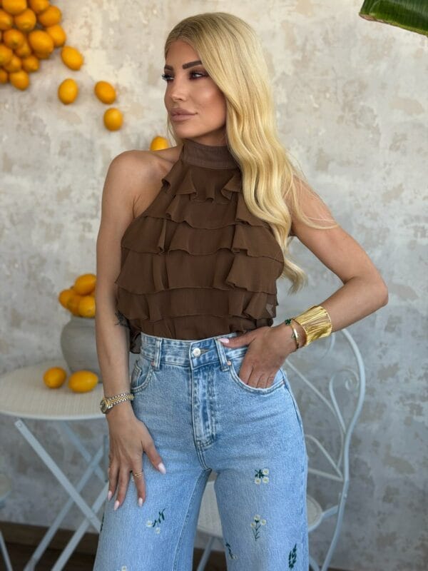 Top με Βολάν Καφέ