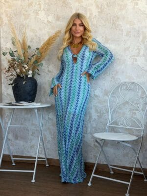 Φόρεμα Maxi Lace Μπλε - Πράσινο