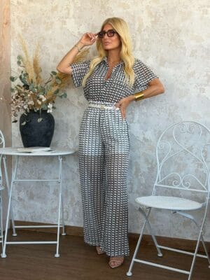 Σετ Lace Πουκάμισο & Παντελόνι Μαύρο Λευκό