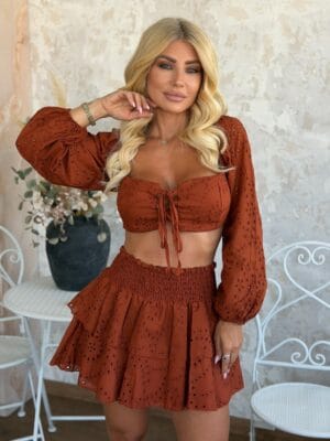 Σετ Μπροντερί Εκάϊ Top & Φούστα