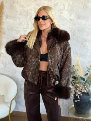 Τζάκετ Bomber Φλοράλ Καφέ